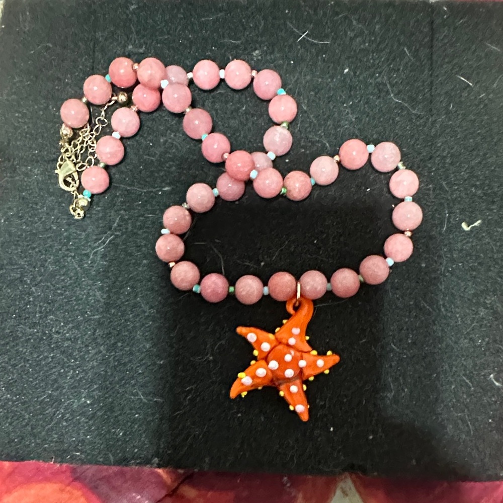 Pink and Orange Starfish Pendant Necklace
